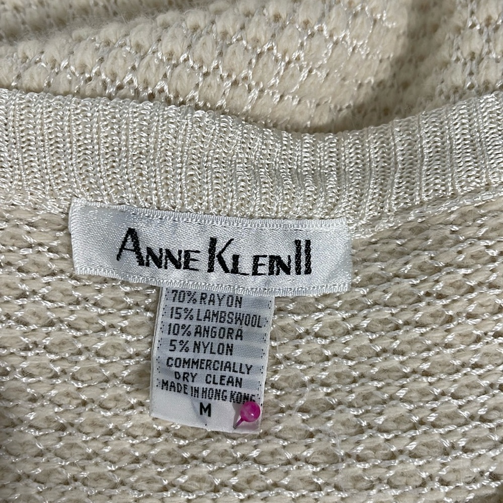 Anne Klein II Vintage Long Sleeve Sweater Dress Ivory White Size M